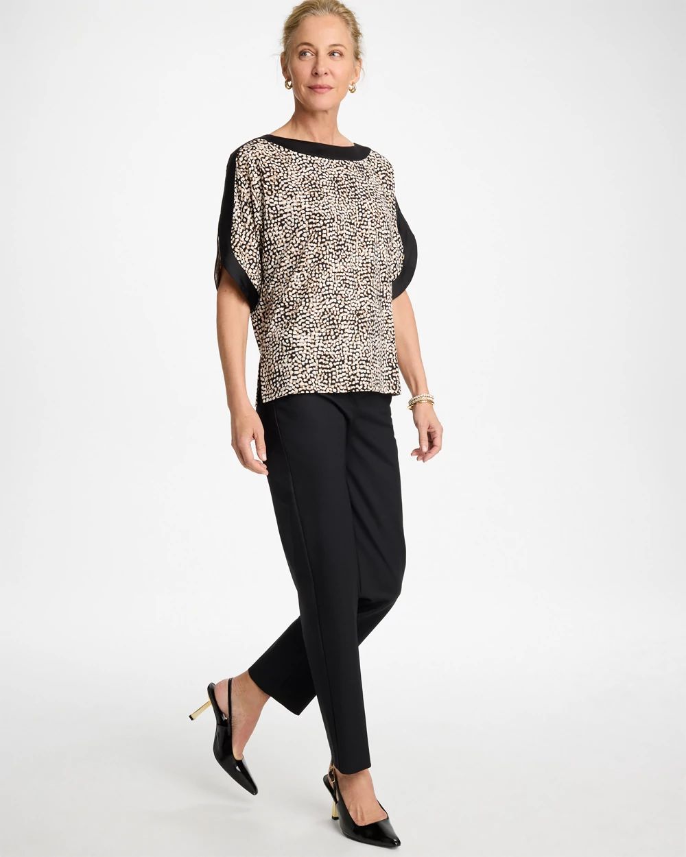 Printed Jersey & Satin Dolman Tee | Chico's